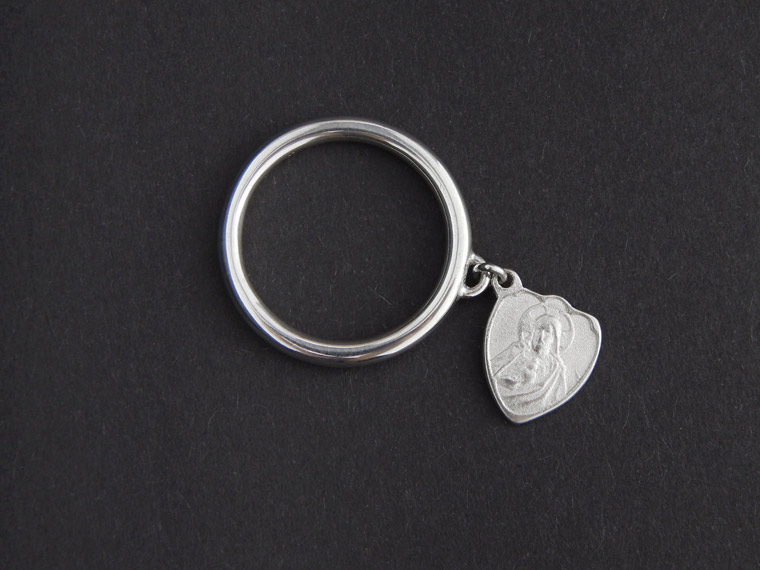 Herz Jesu Ring mit Amulett, 925er Silber
